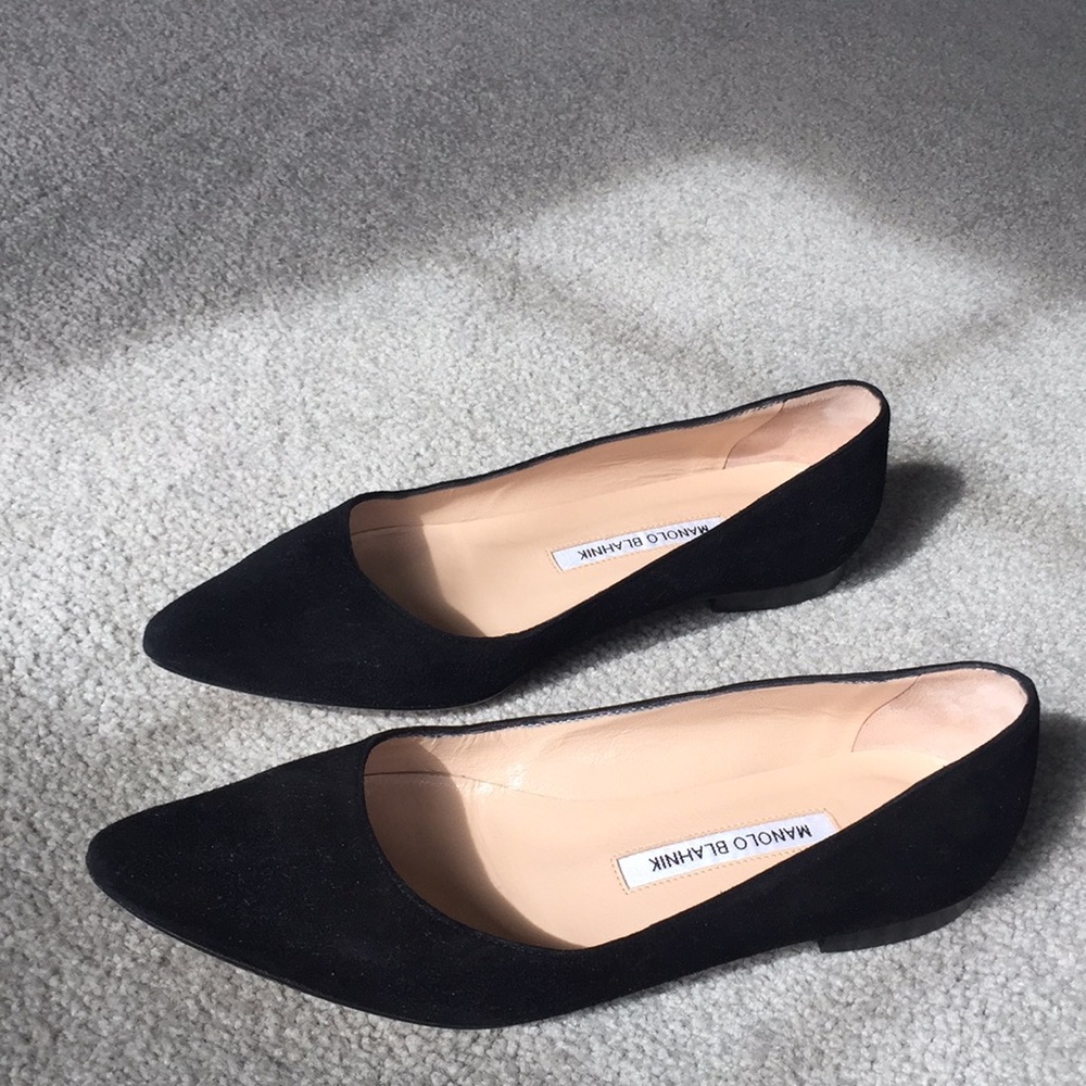 Manolo Blahnik Black Suede flats. 38 8  7.5